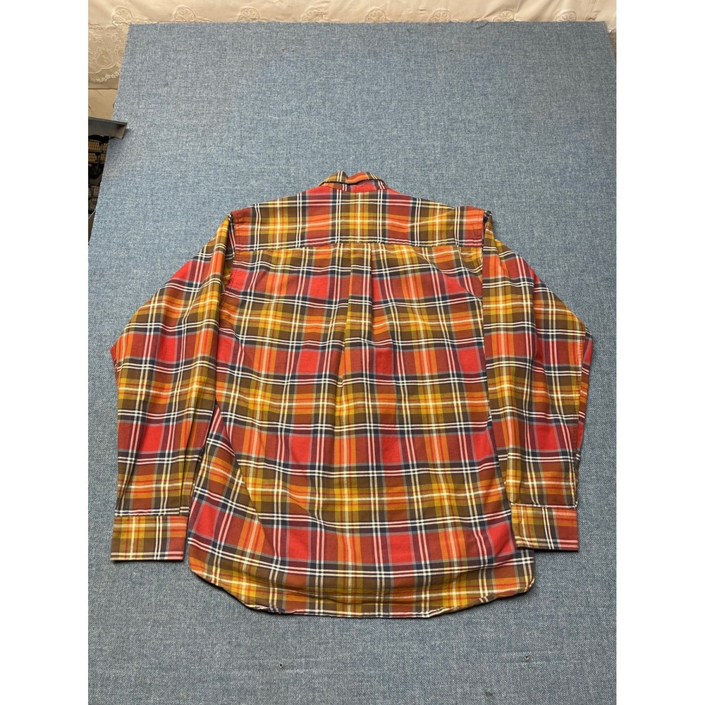 Cinch Mens Small Red Orange Plaid Long Sleeve Button Down Western Shirt - Picture 3 of 6